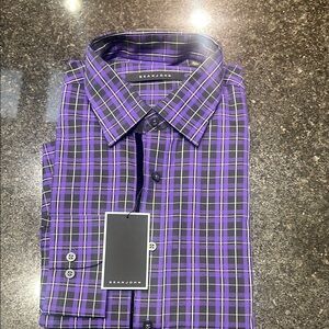 Sean John Purple Dress Shirt with Plaid Pattern